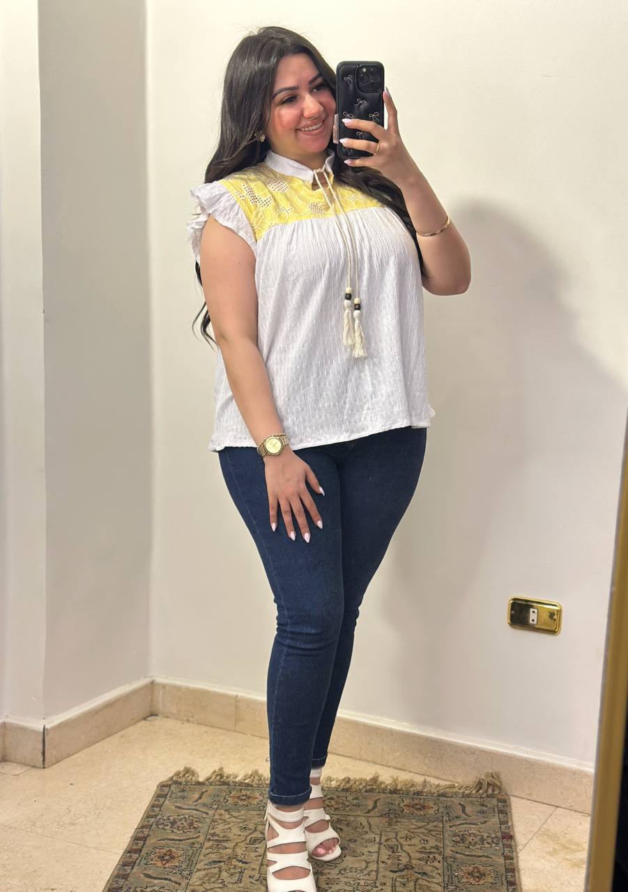 Embroidered Yoke Blouse with Tassel Detail