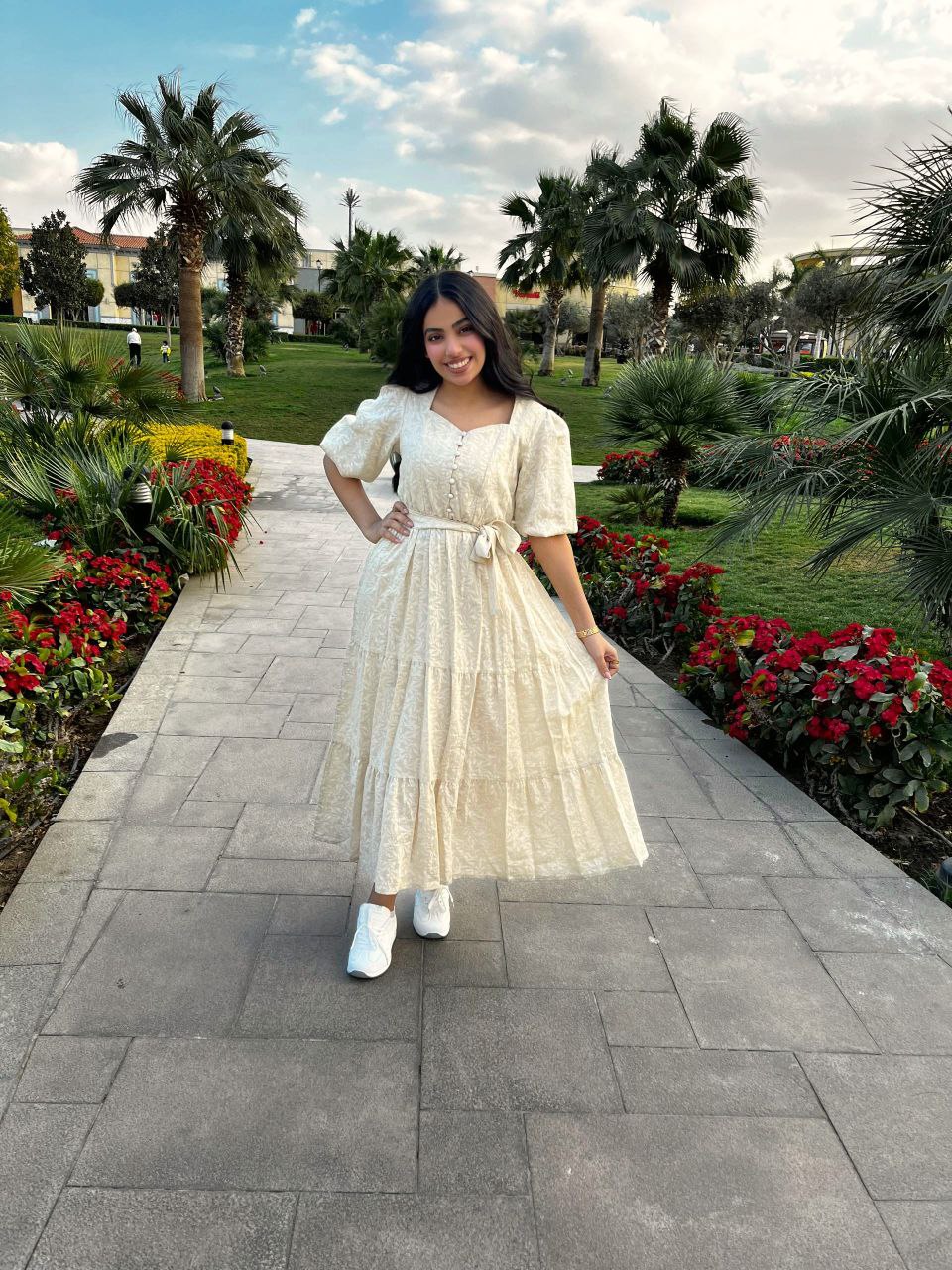 Textured Midi Dress with Waist Tie & Front Buttons