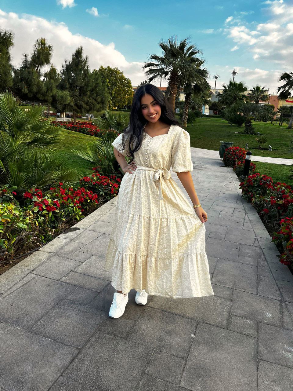 Textured Midi Dress with Waist Tie & Front Buttons