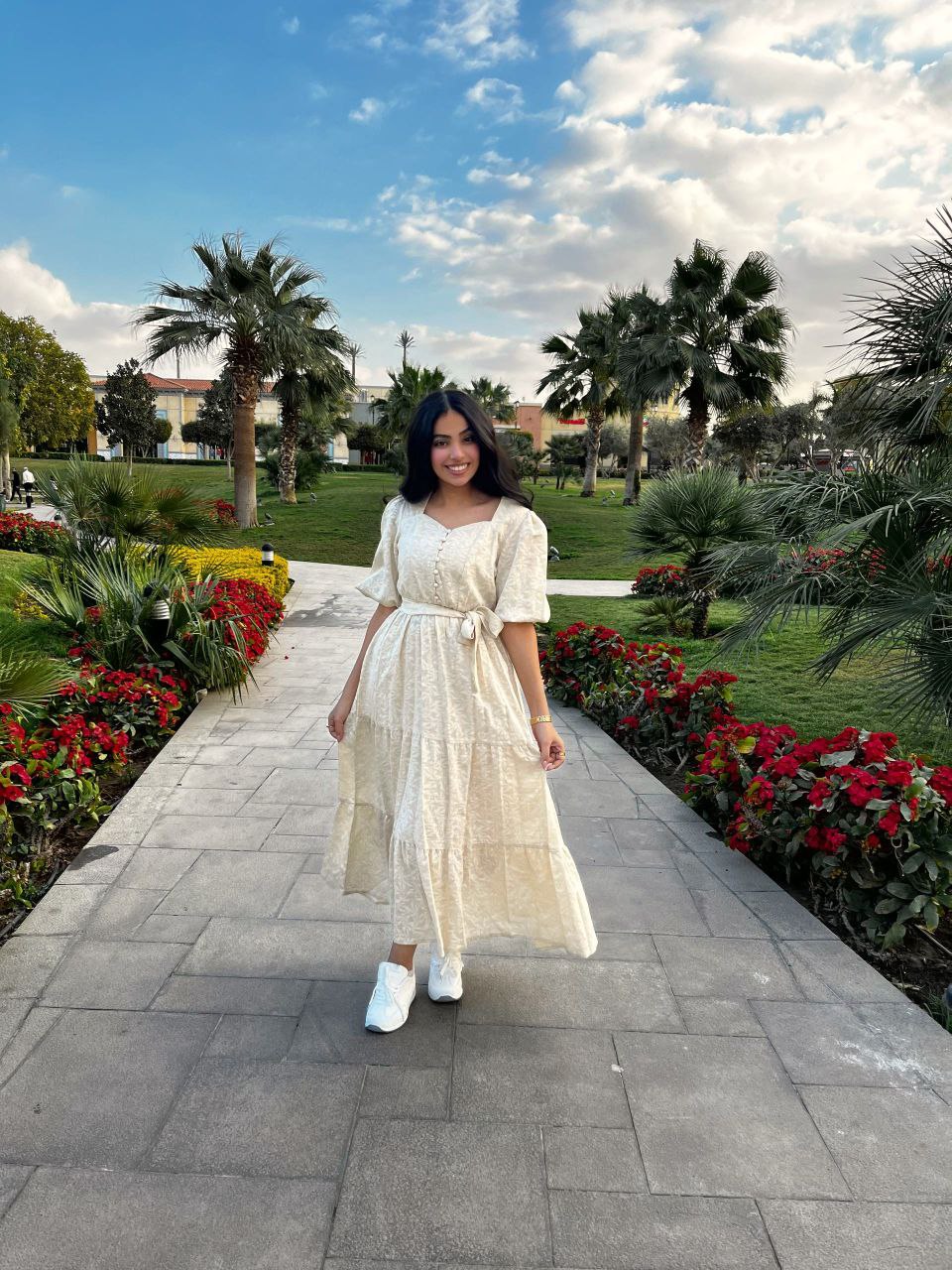 Textured Midi Dress with Waist Tie & Front Buttons