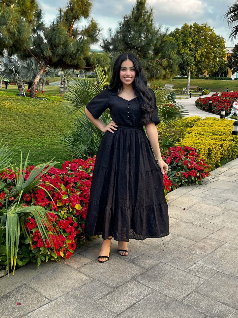 Textured Midi Dress with Waist Tie & Front Buttons