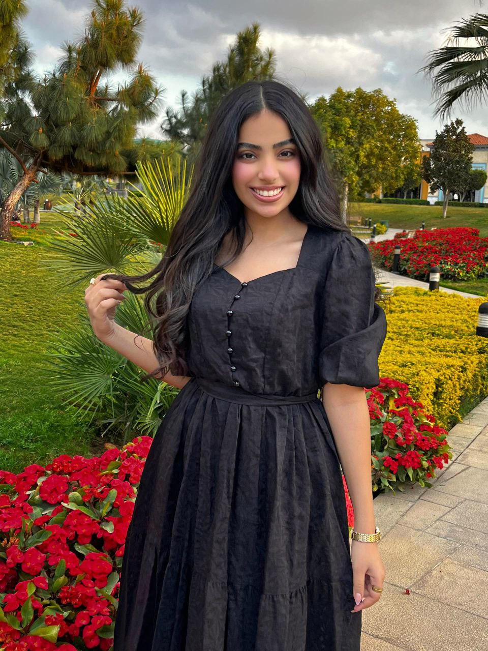Textured Midi Dress with Waist Tie & Front Buttons