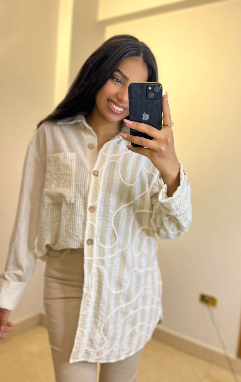 Artistic Multi-Stripe Textured Chemise