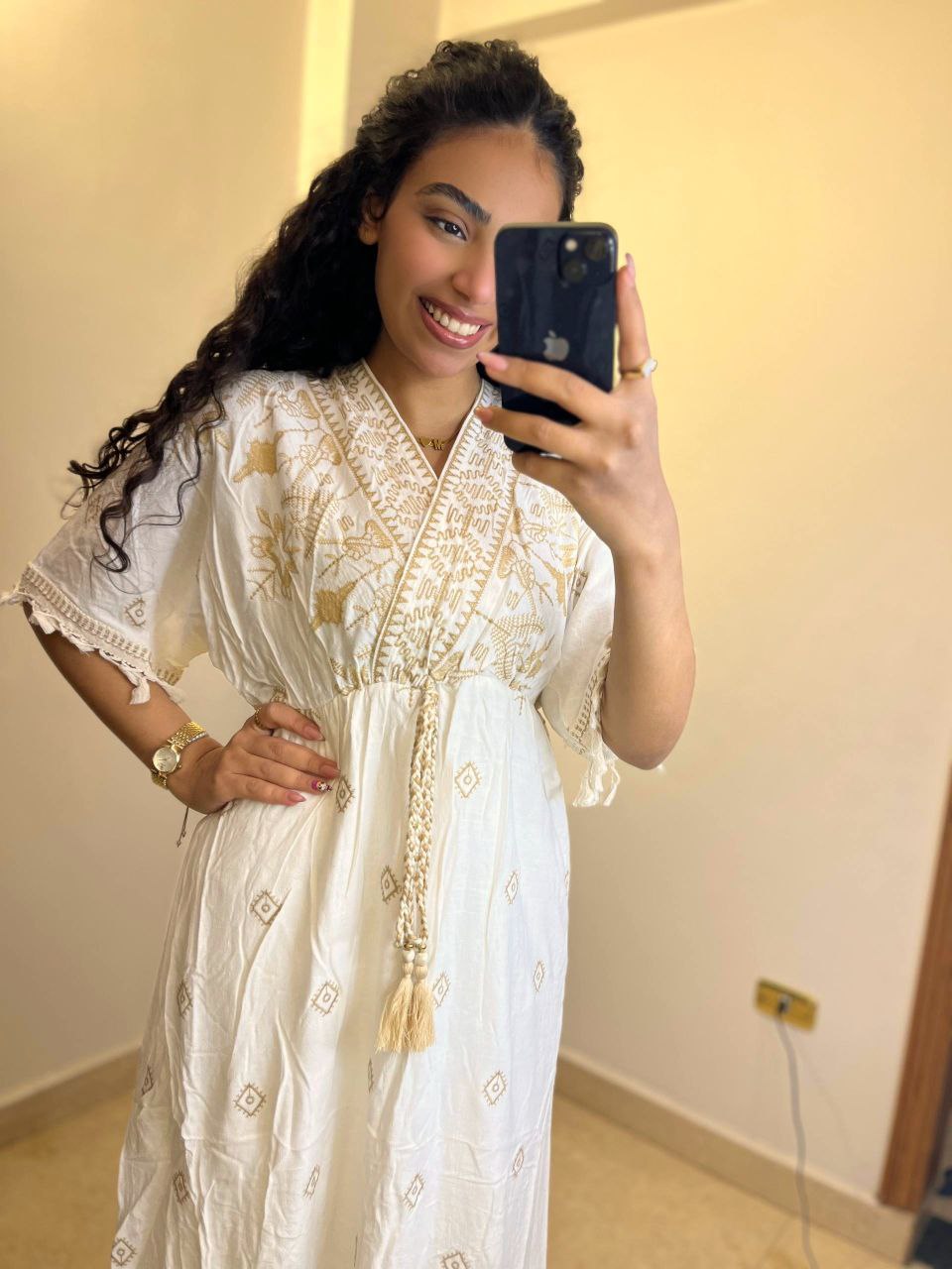 Embroidered Maxi Dress with Short Sleeves