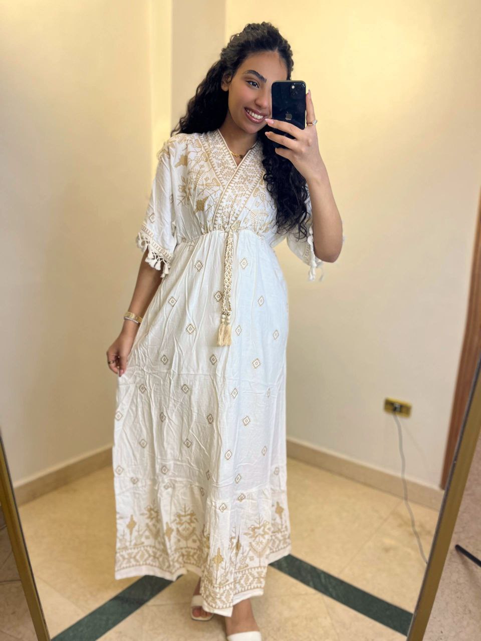 Embroidered Maxi Dress with Short Sleeves