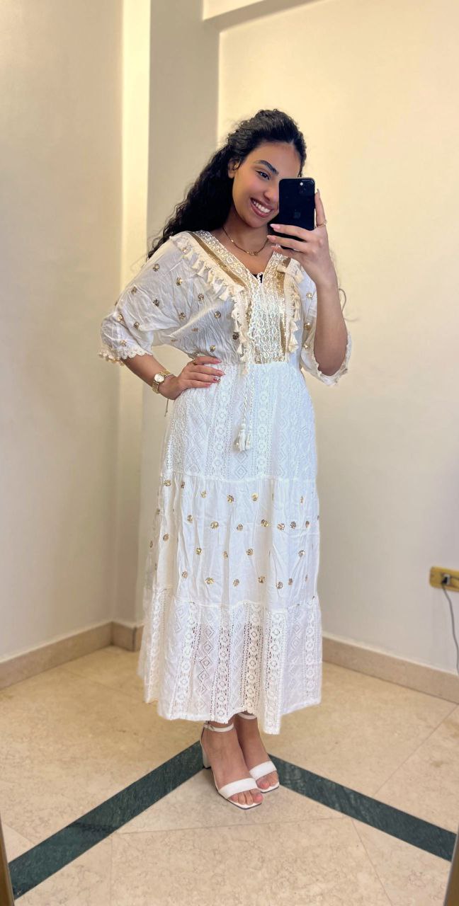 Embroidered Maxi Dress with Tassel Detail