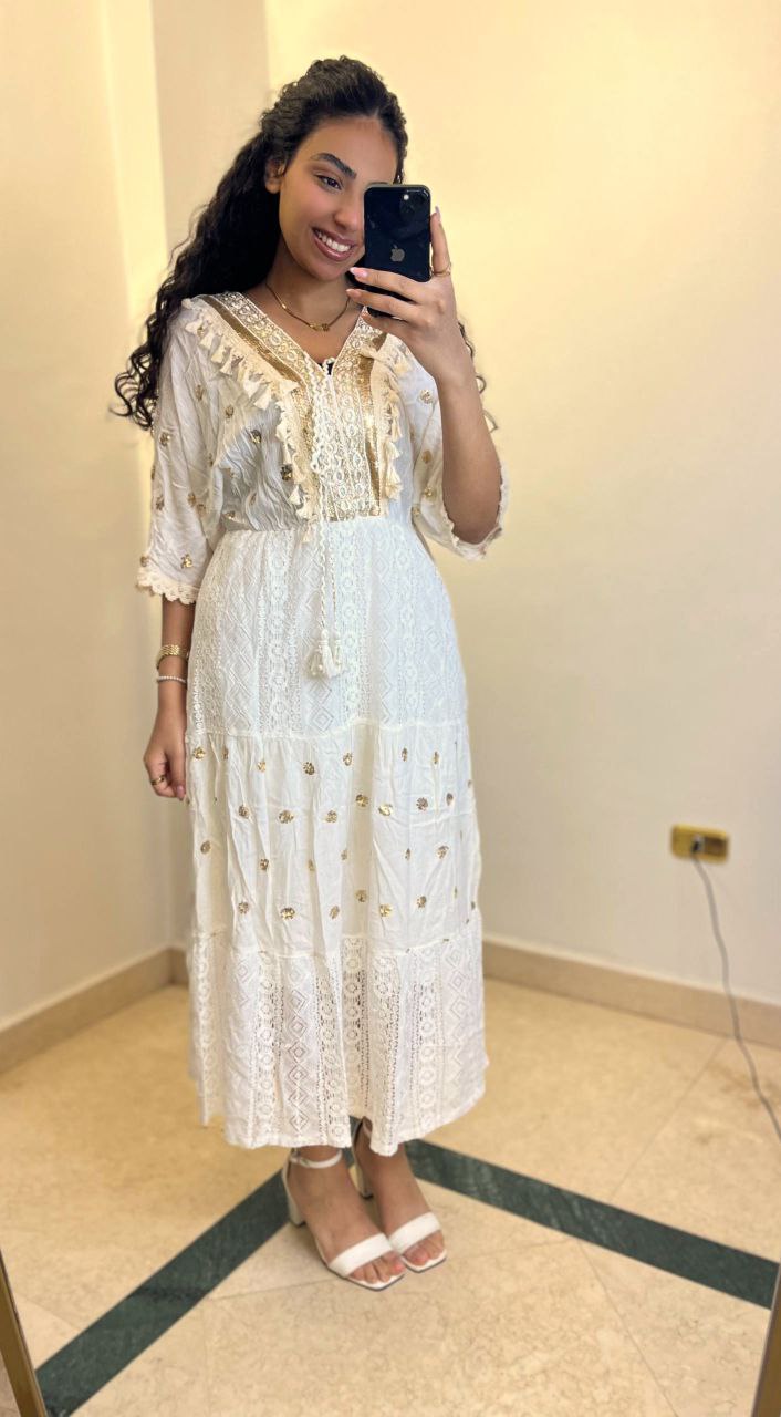 Embroidered Maxi Dress with Tassel Detail