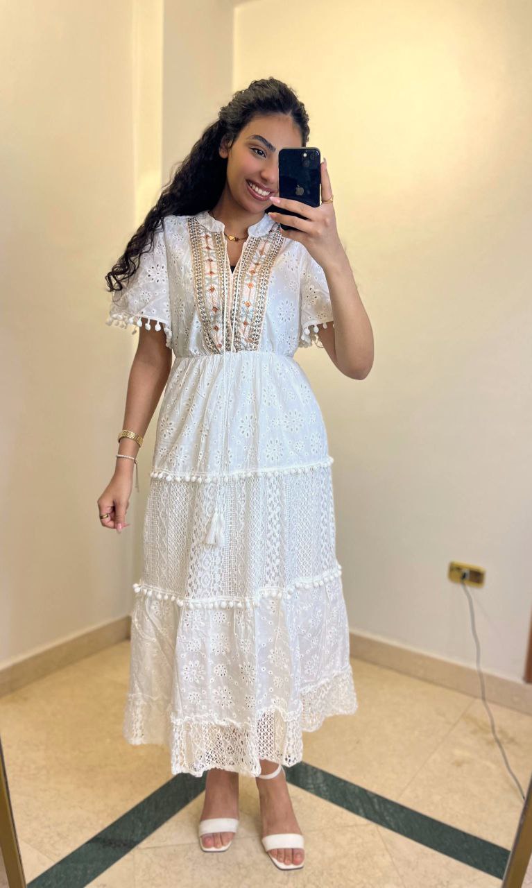 Boho Embroidered Lace Maxi Dress