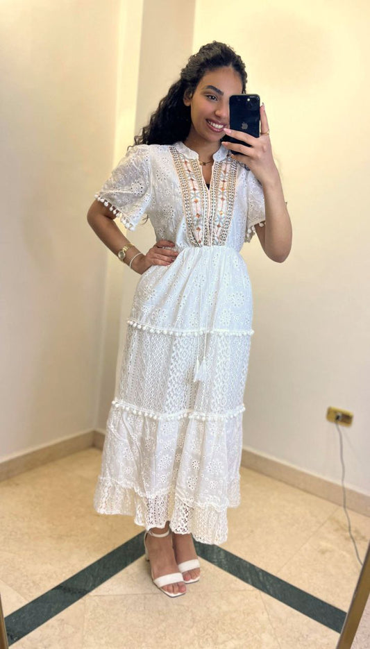 Boho Embroidered Lace Maxi Dress