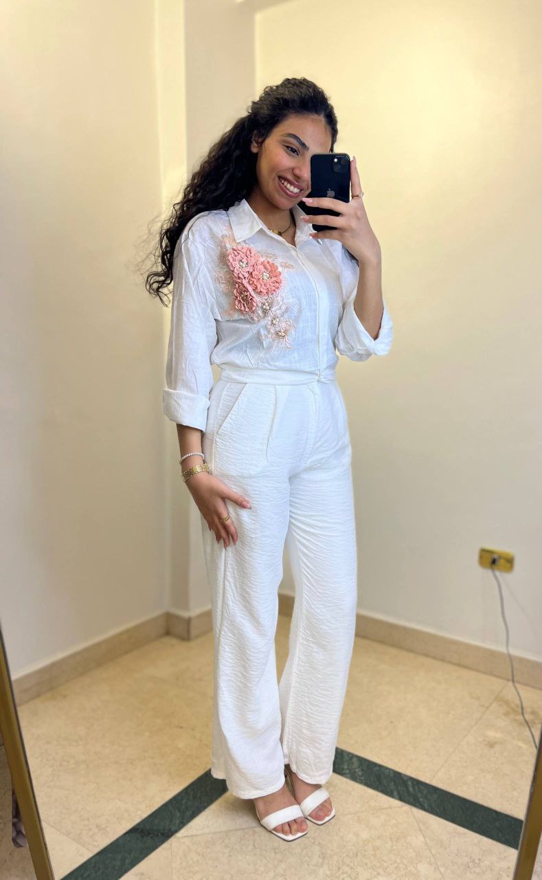 Linen Shirt with Floral Side Detail