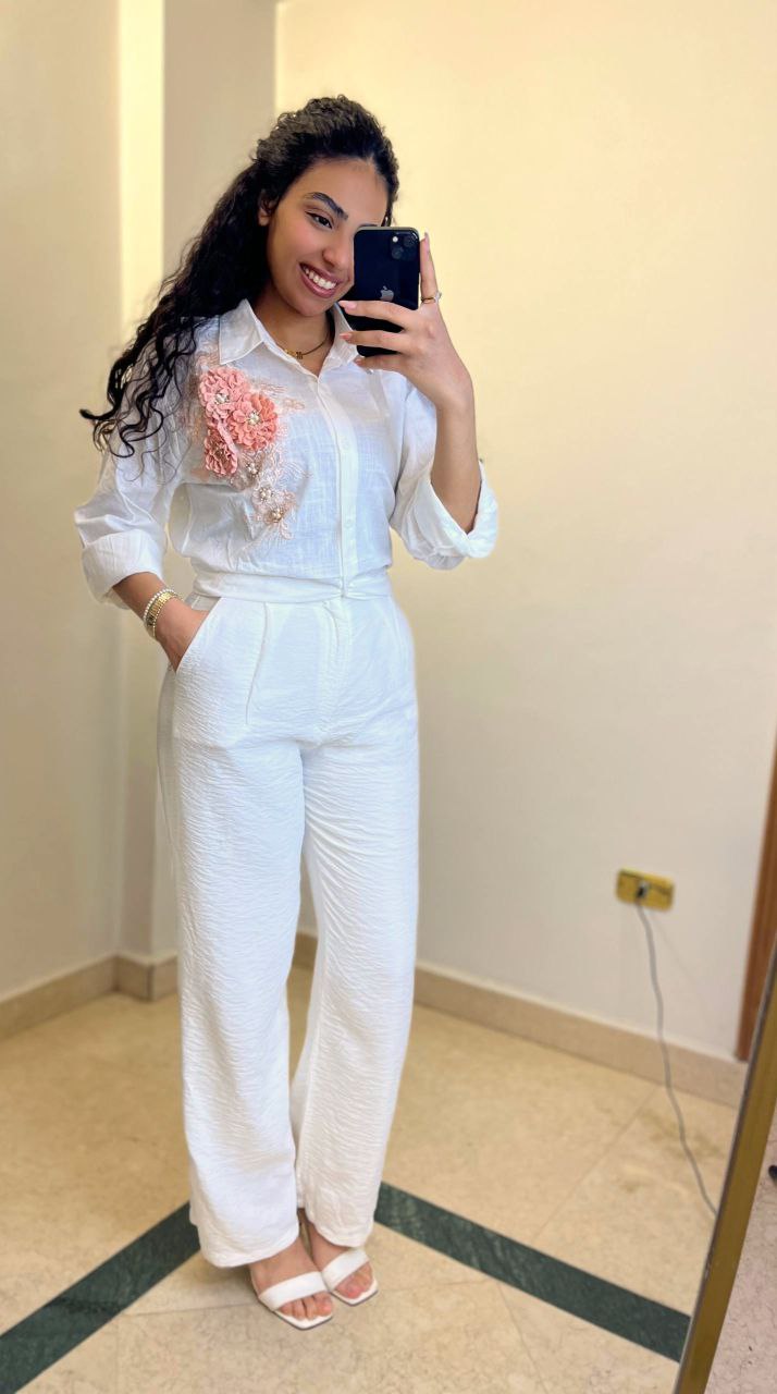 Linen Shirt with Floral Side Detail