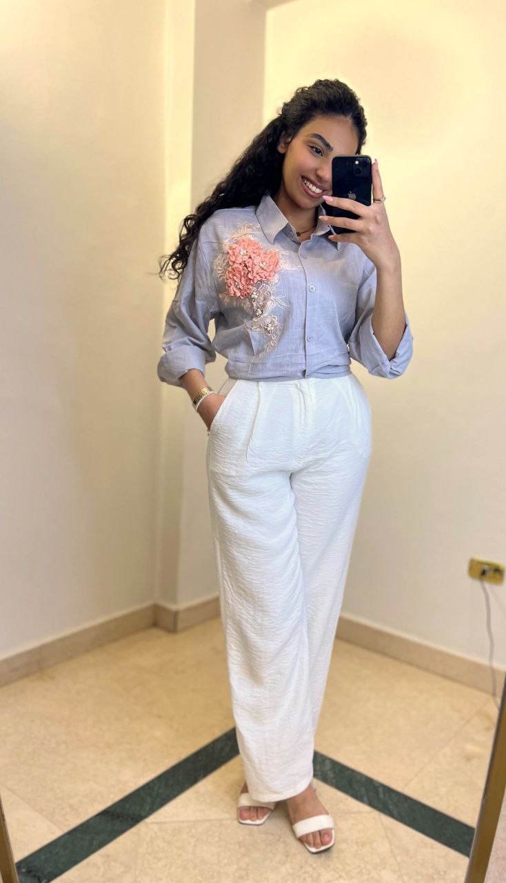 Linen Shirt with Floral Side Detail