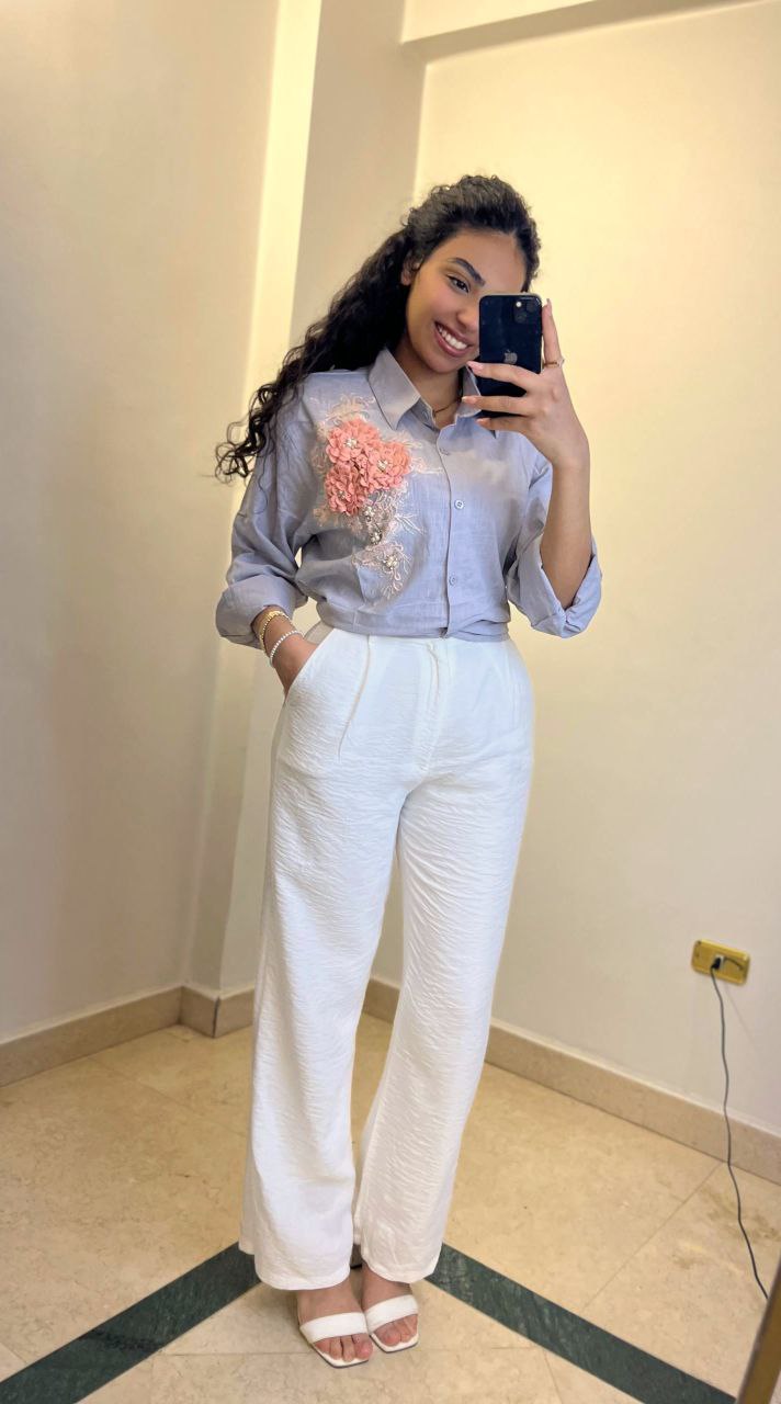 Linen Shirt with Floral Side Detail