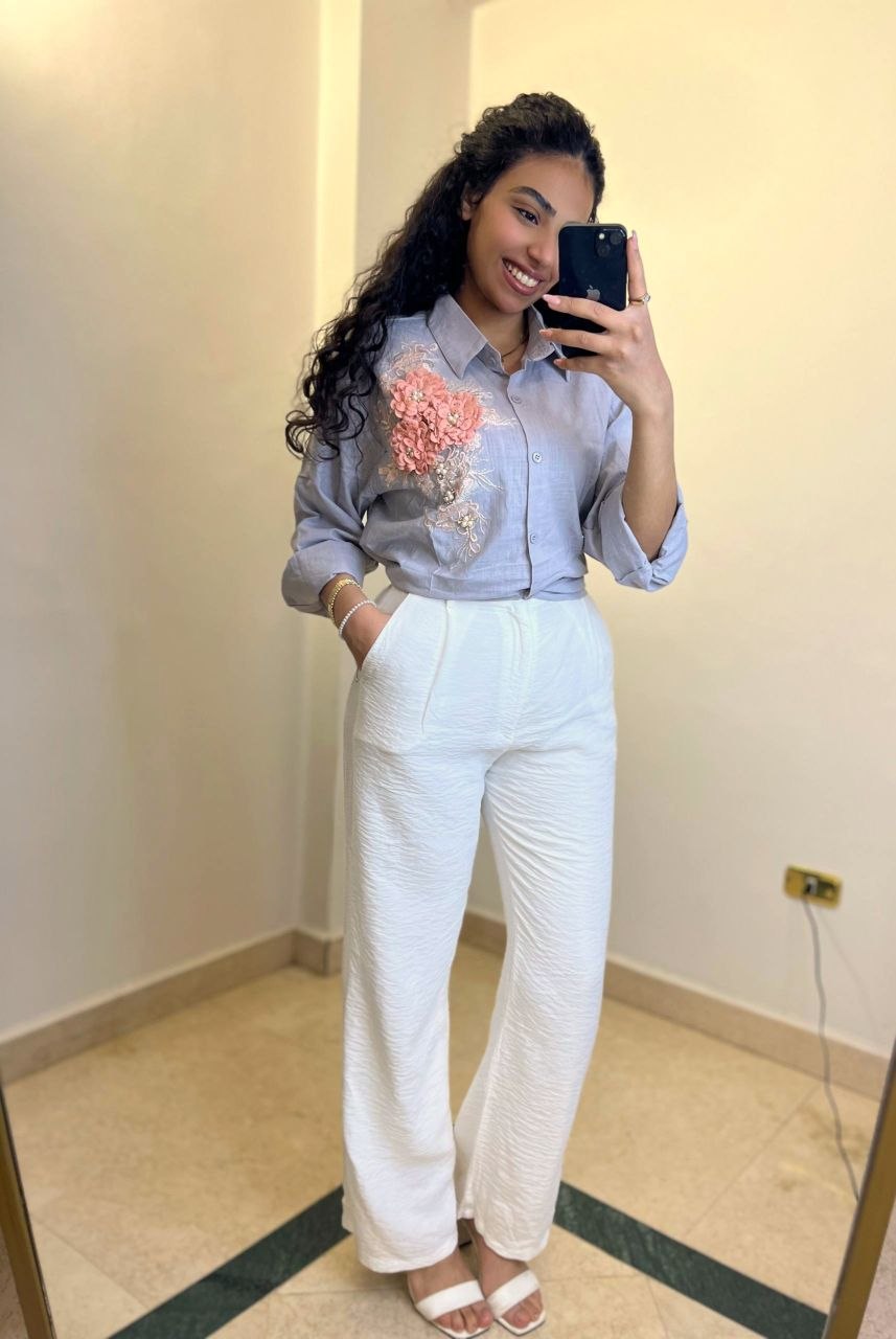 Linen Shirt with Floral Side Detail