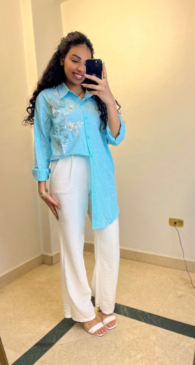 Linen Shirt with Floral Side Detail