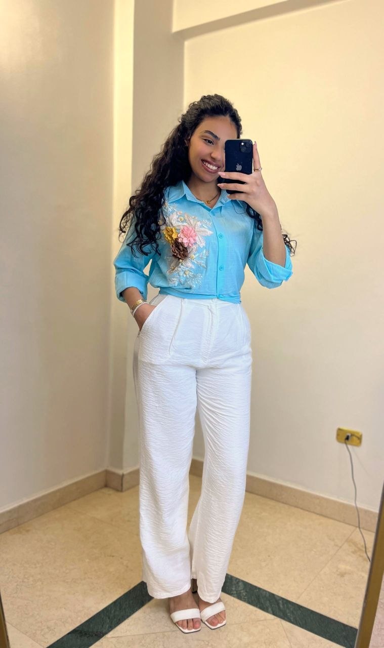Linen Shirt with Floral Side Detail