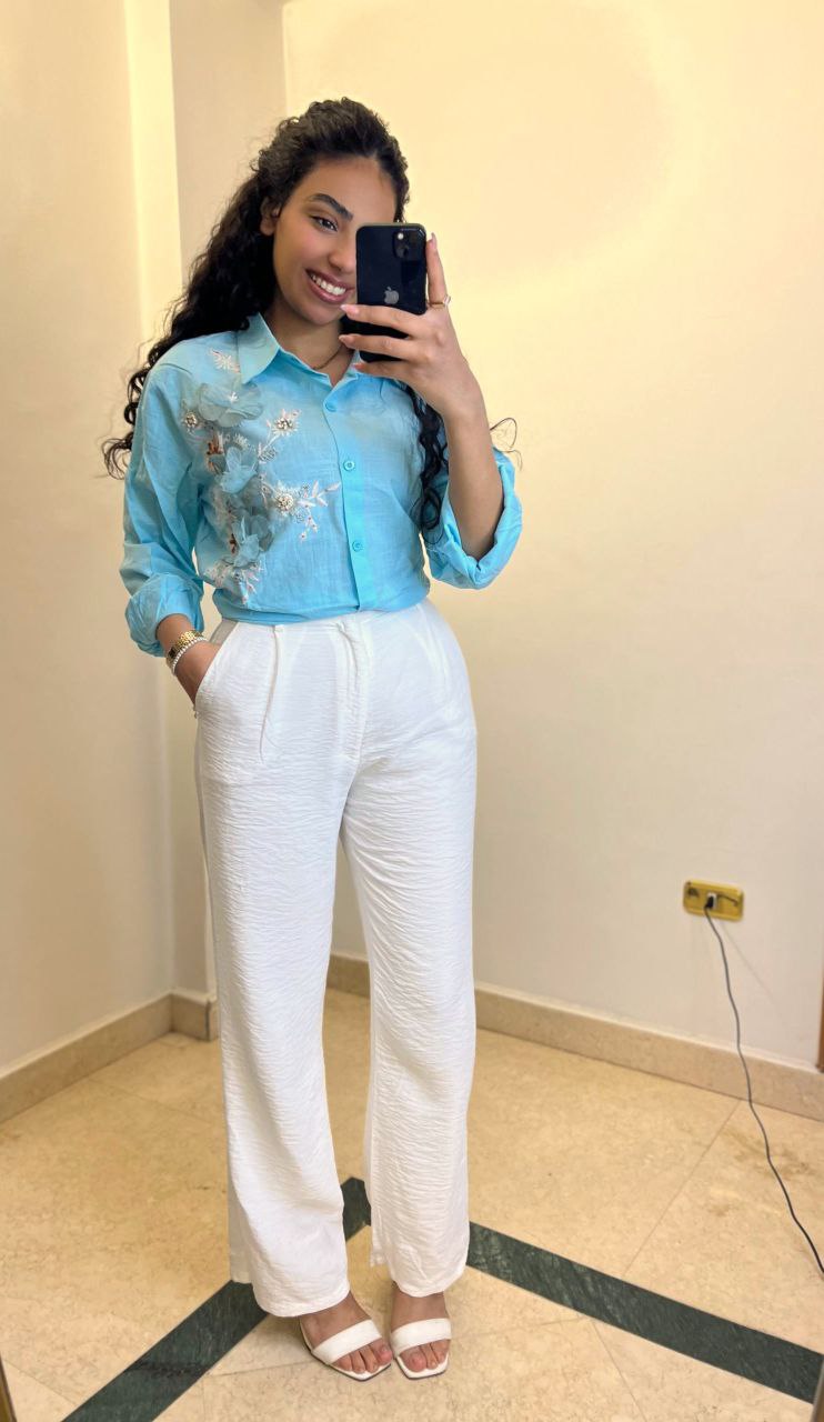 Linen Shirt with Floral Side Detail