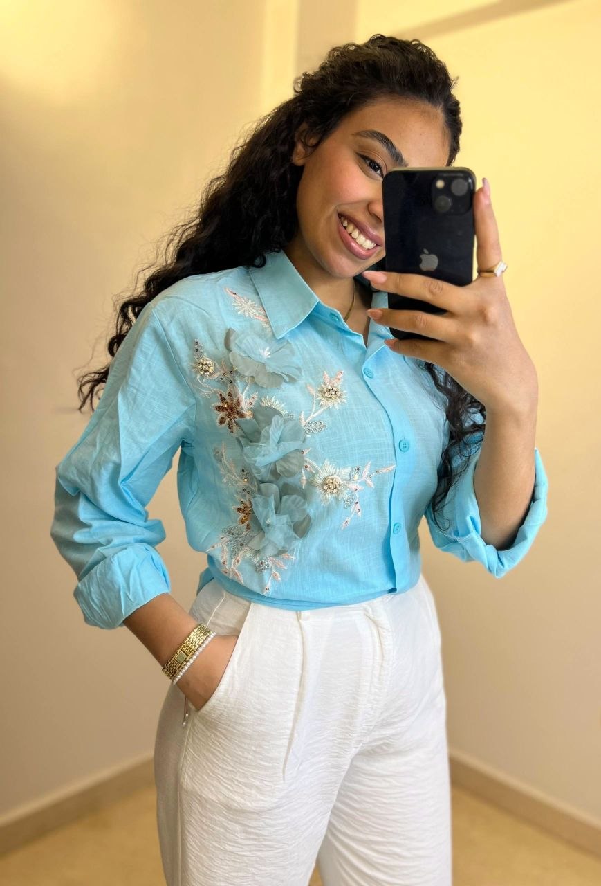 Linen Shirt with Floral Side Detail