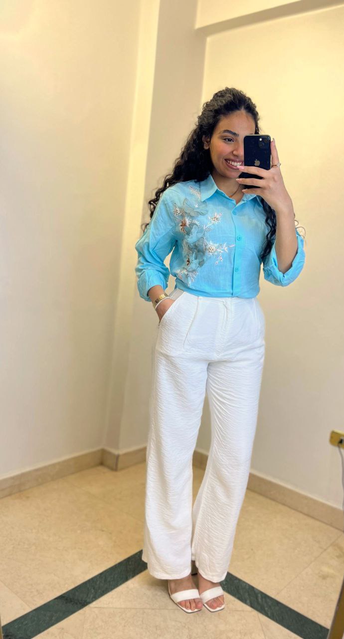 Linen Shirt with Floral Side Detail