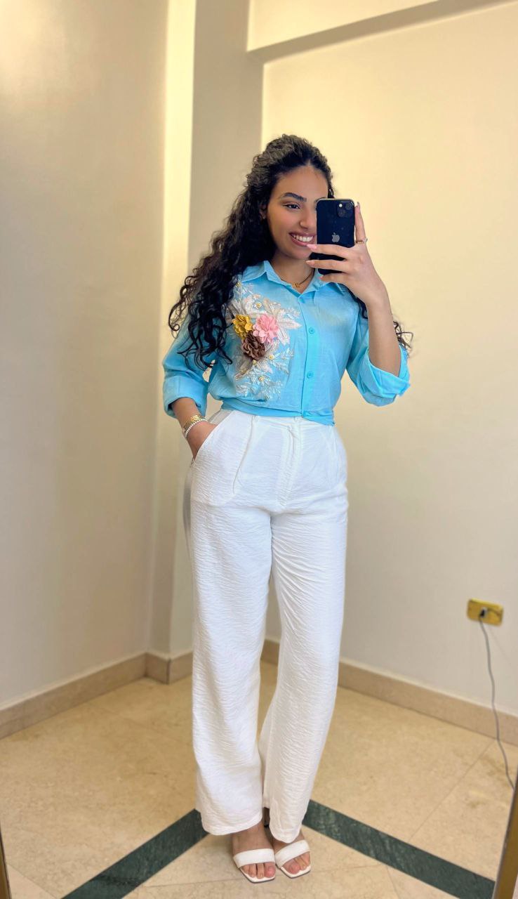 Linen Shirt with Floral Side Detail