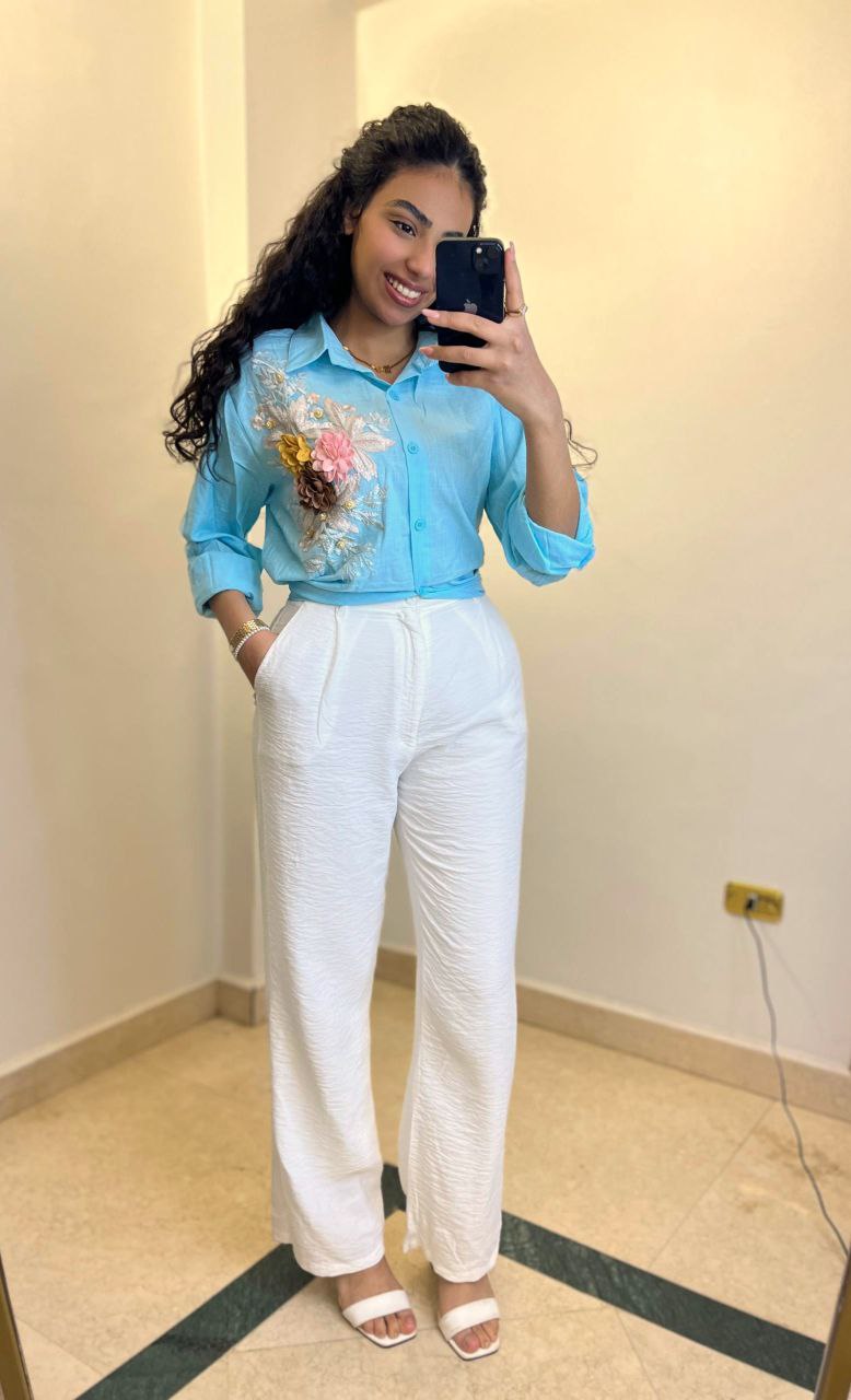 Linen Shirt with Floral Side Detail
