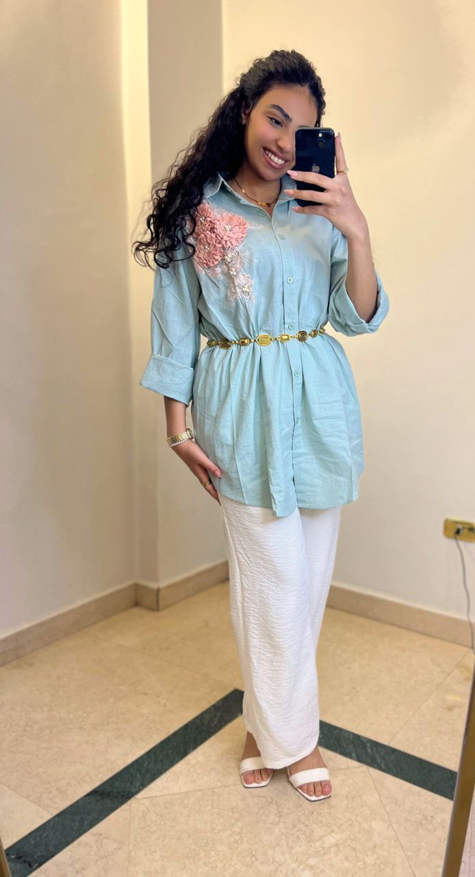Linen Shirt with Floral Side Detail