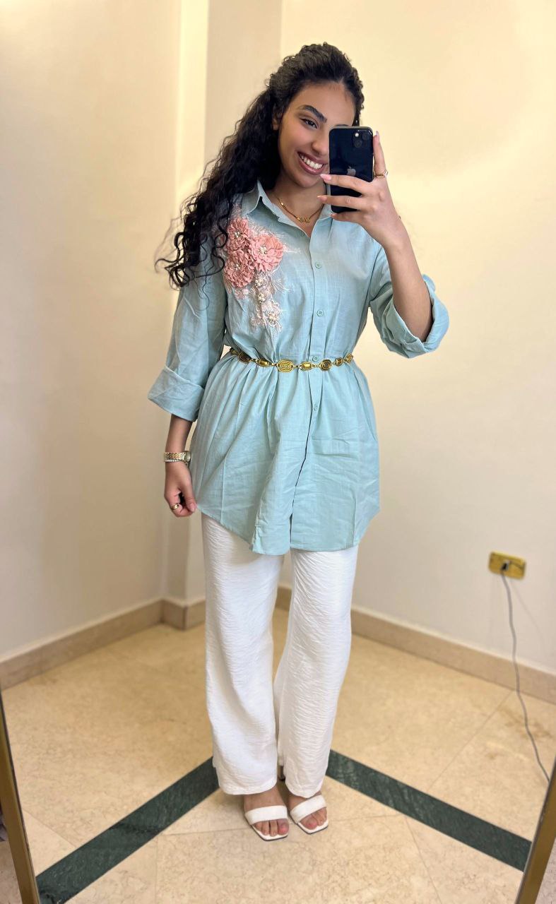Linen Shirt with Floral Side Detail
