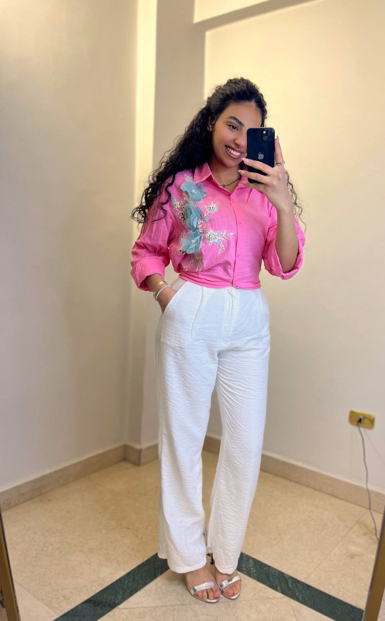 Linen Shirt with Floral Side Detail