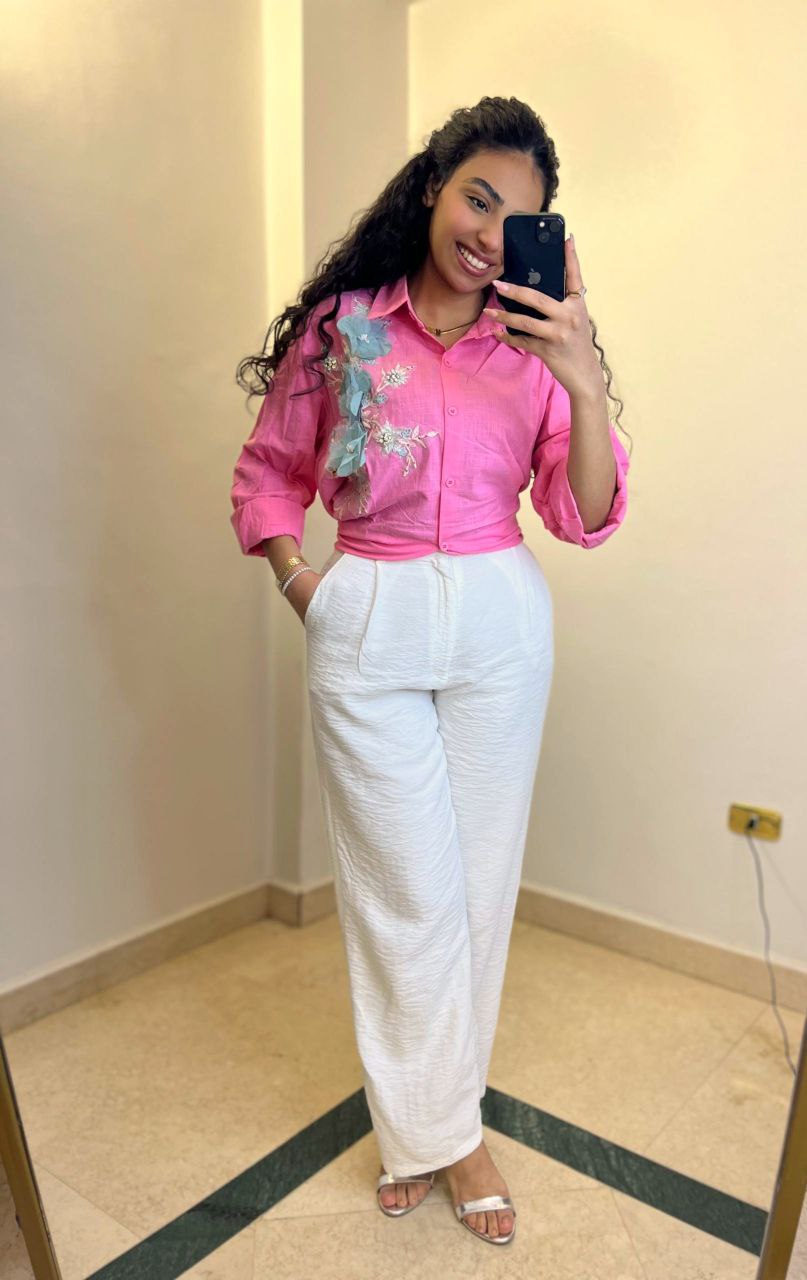 Linen Shirt with Floral Side Detail