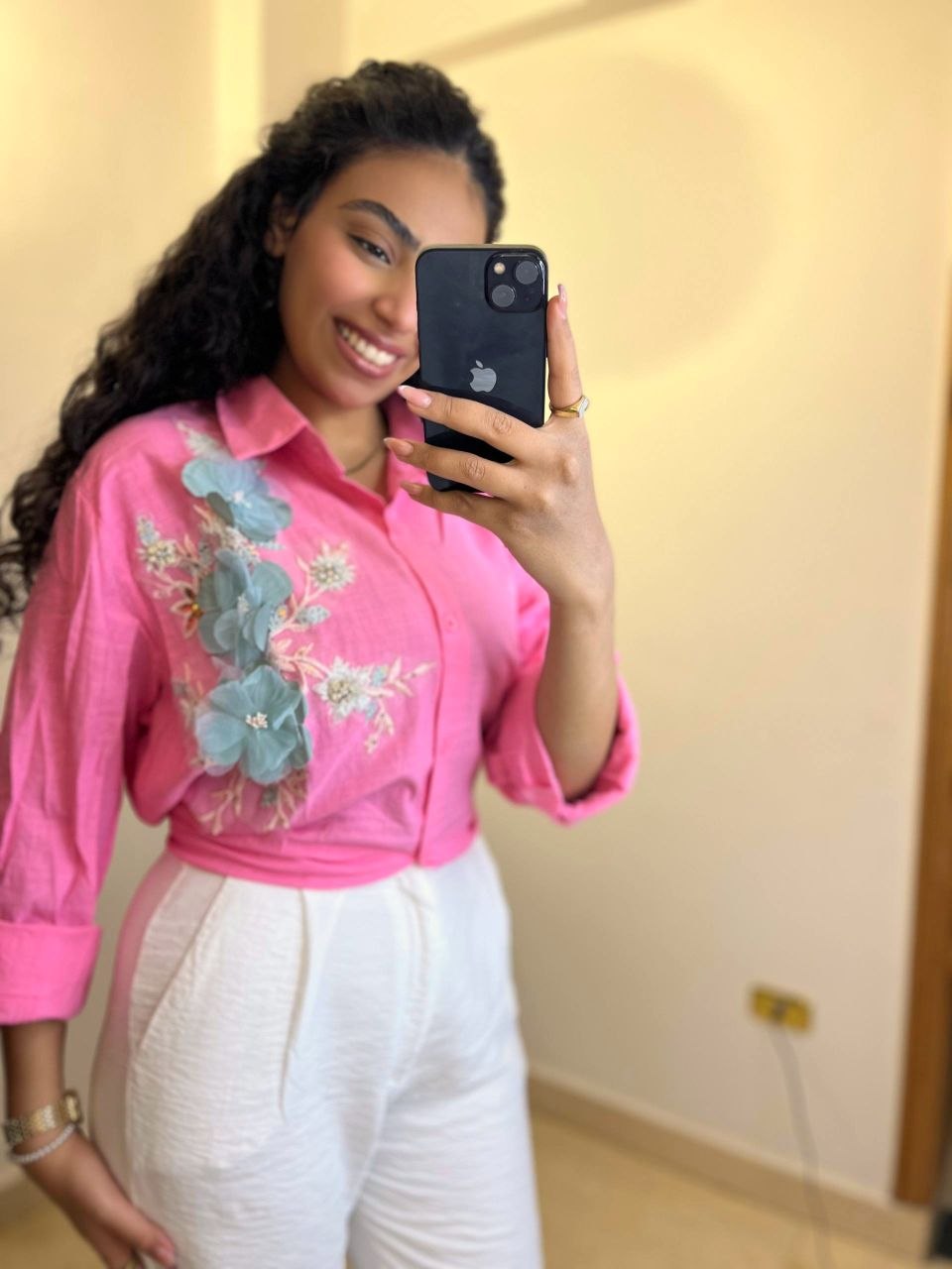 Linen Shirt with Floral Side Detail