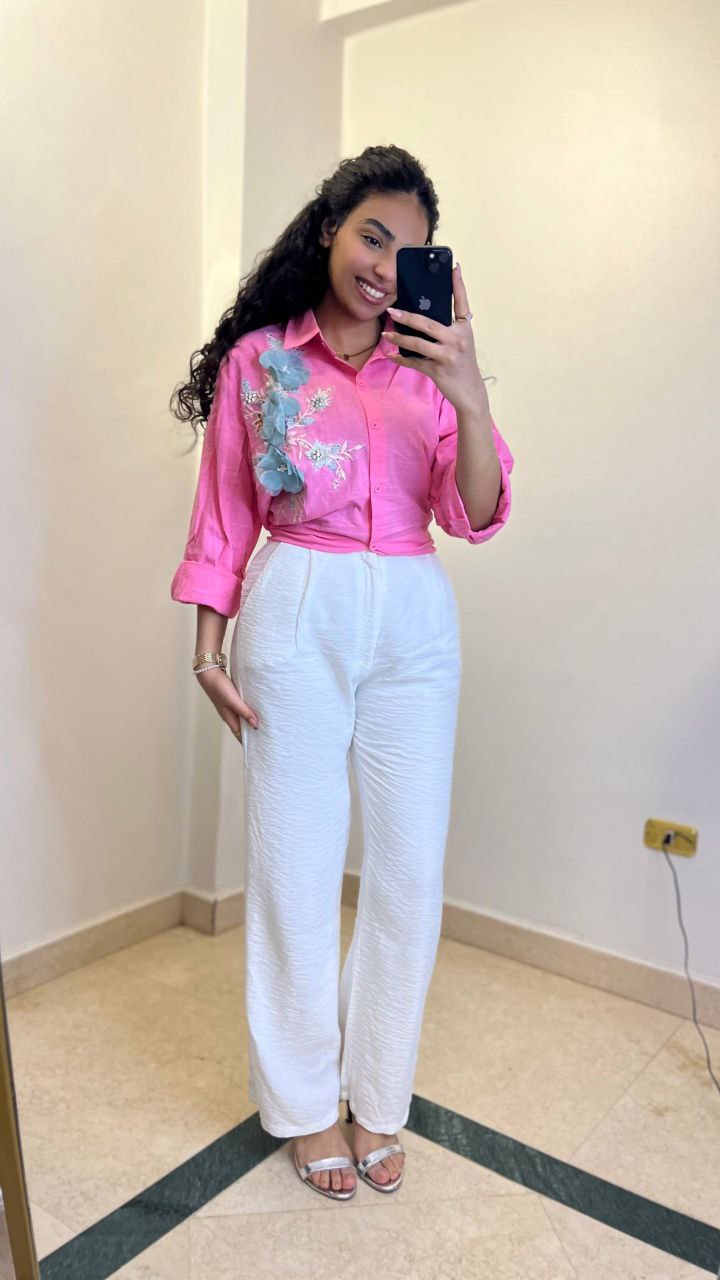 Linen Shirt with Floral Side Detail