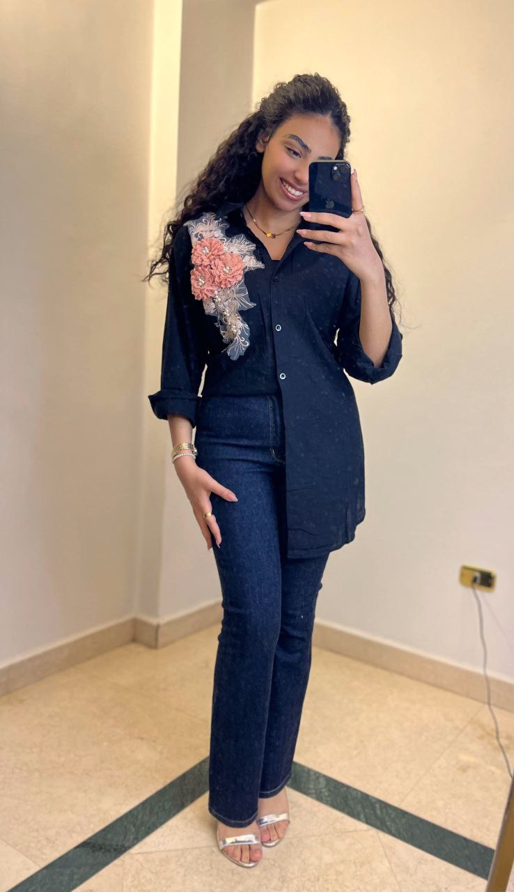 Linen Shirt with Floral Side Detail