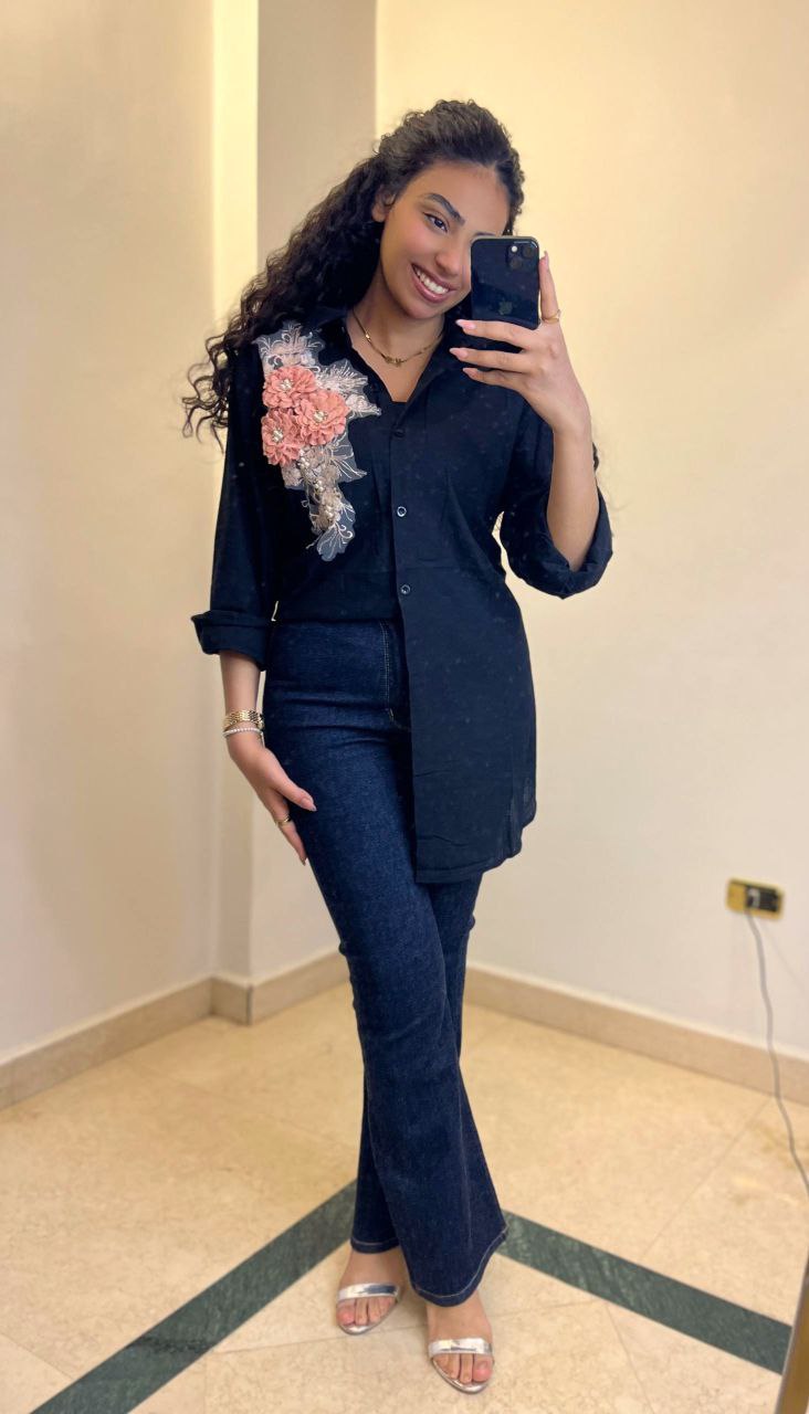 Linen Shirt with Floral Side Detail
