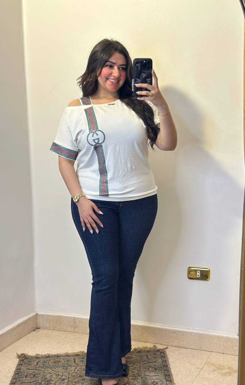 One-Shoulder Cutout Top with Glitter Stripe Detail