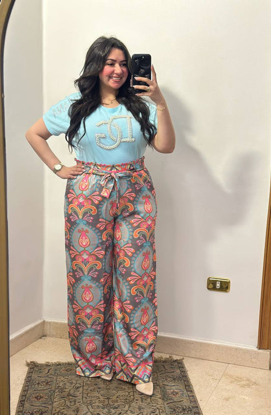 Luxe Embossed Bead Logo Tee with Printed Sleeves