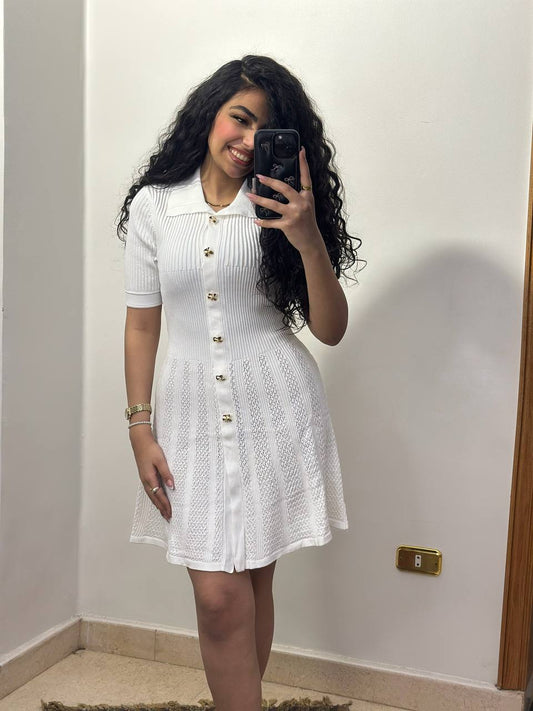 Modern Polo Collar Knitted Mini Dress