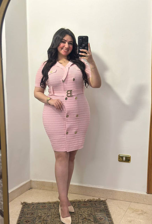 Tailored Textured-Knit Blazer Dress with Branded Belt