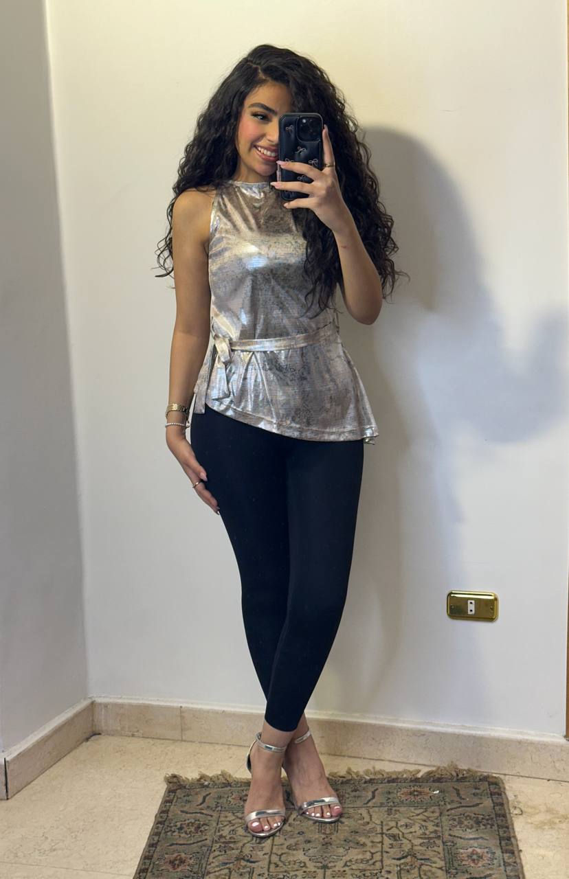 Silver-Sheen Asymmetric Blouse