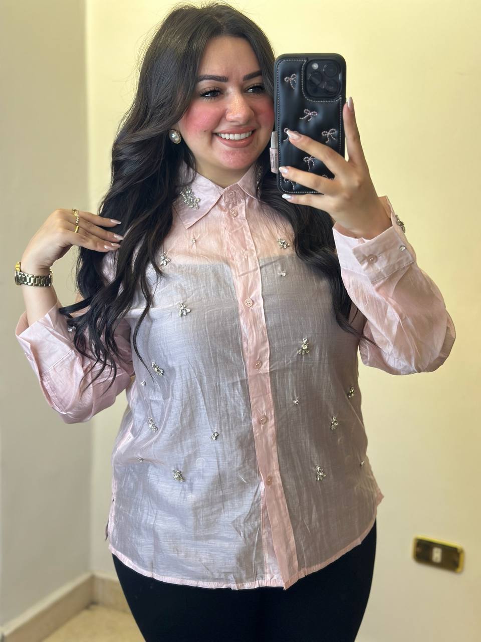 Shimmering Crystal-Embellished Organza Blouse