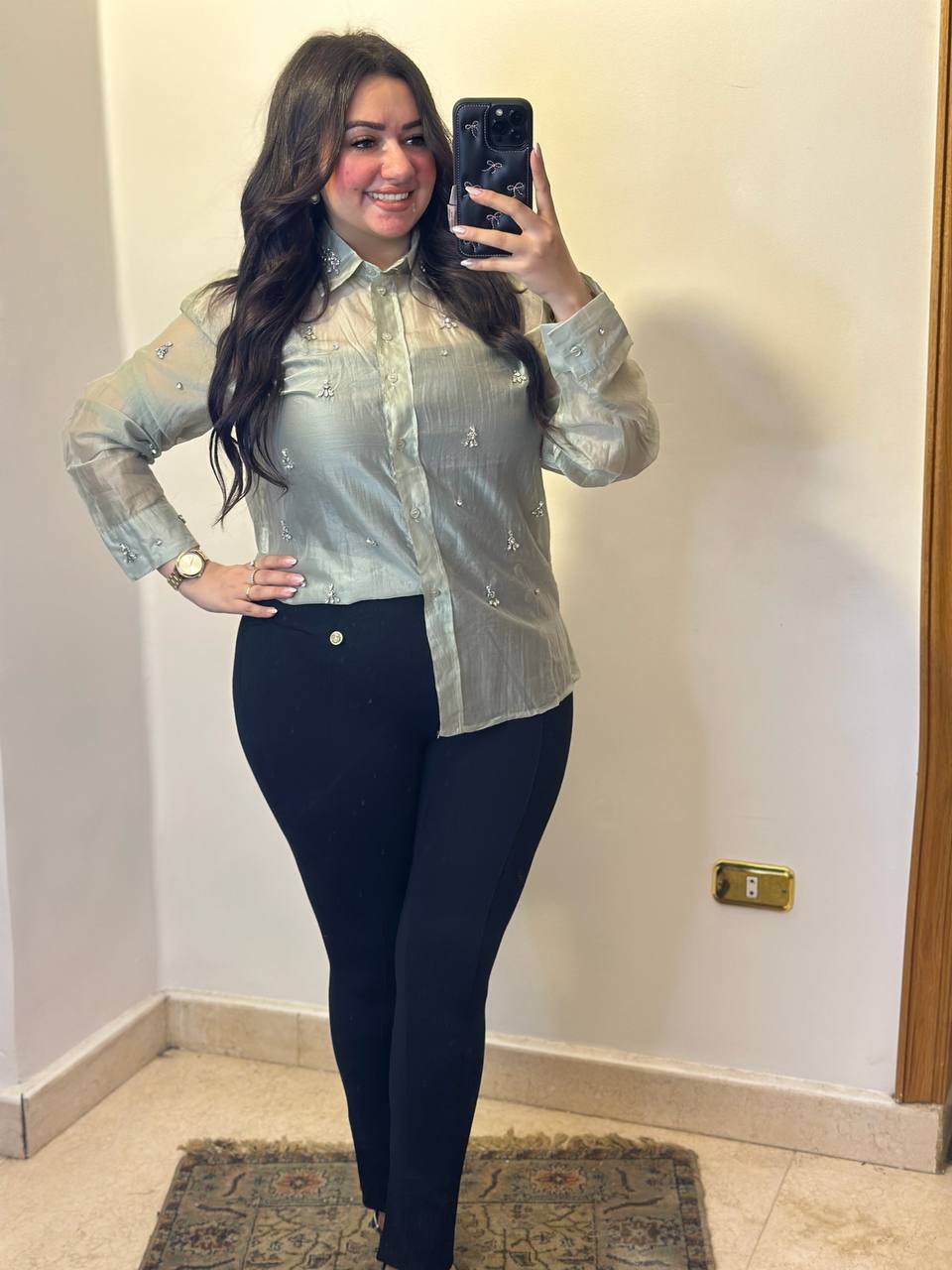 Shimmering Crystal-Embellished Organza Blouse