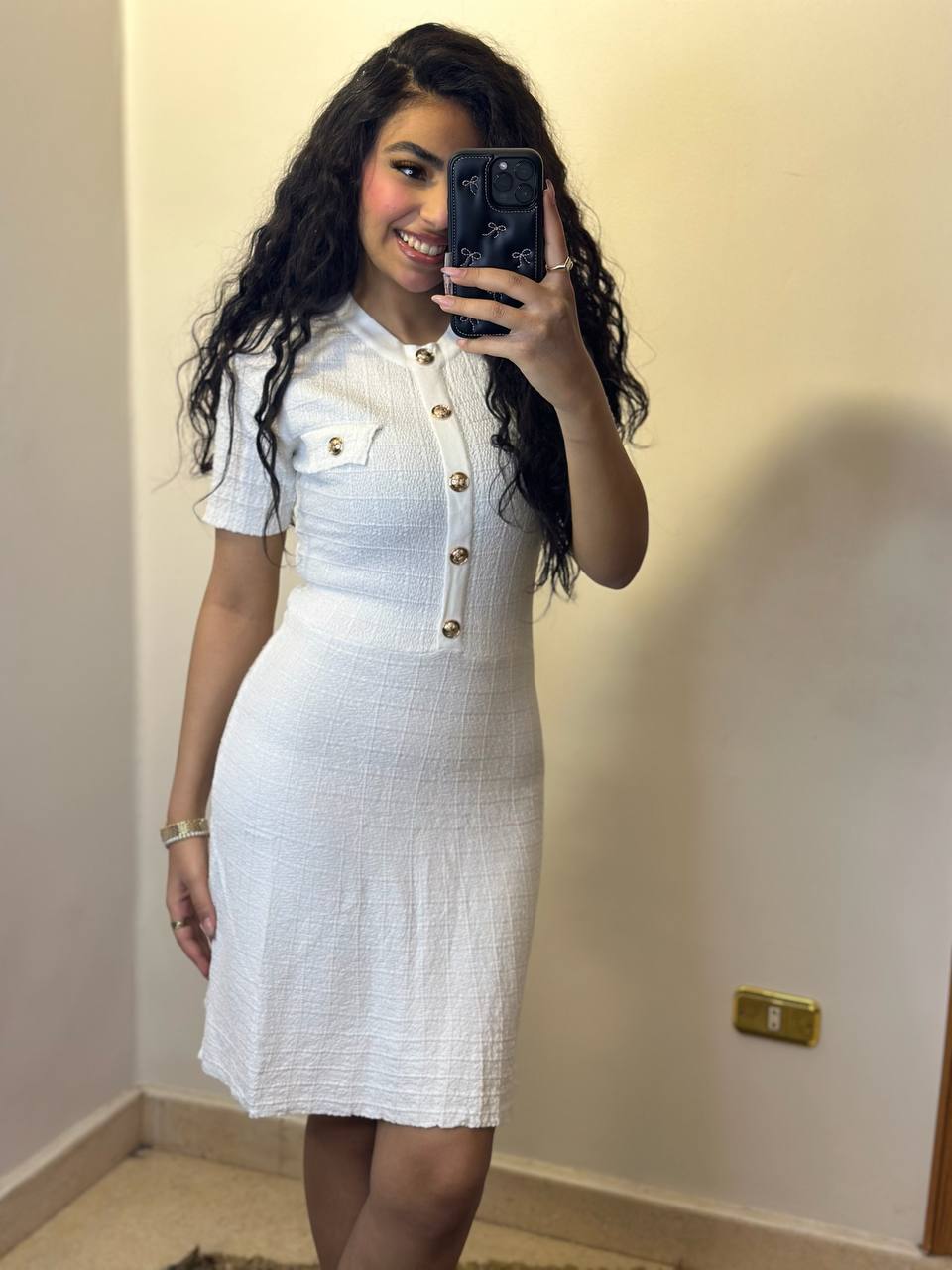 Elegant Textured Buttoned Dress