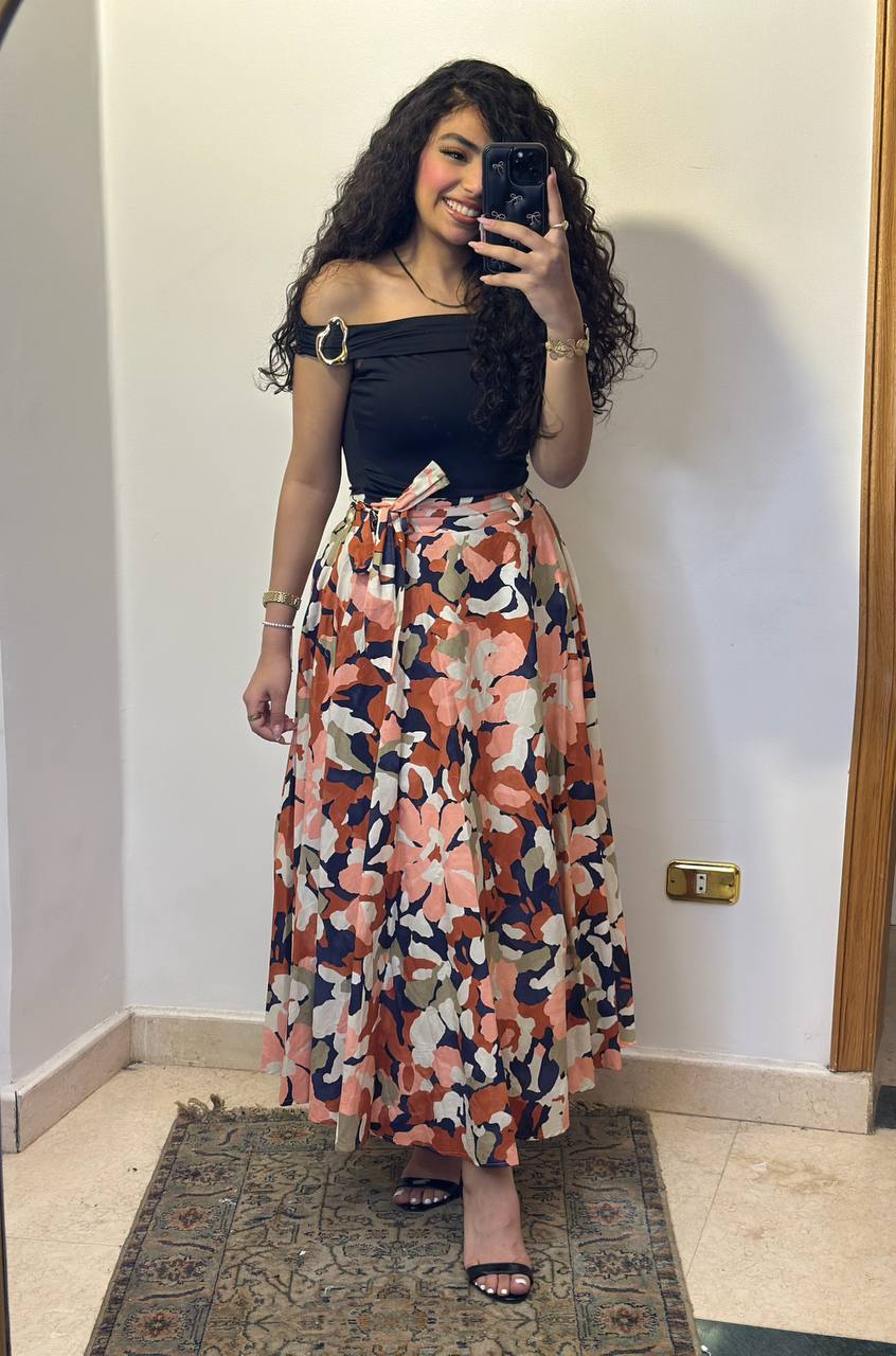 Floral Blossom Maxi Skirt with Tie-Waist