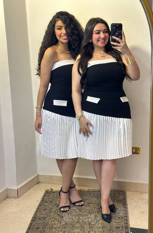 Chic Color-Block Pleated Midi Dress