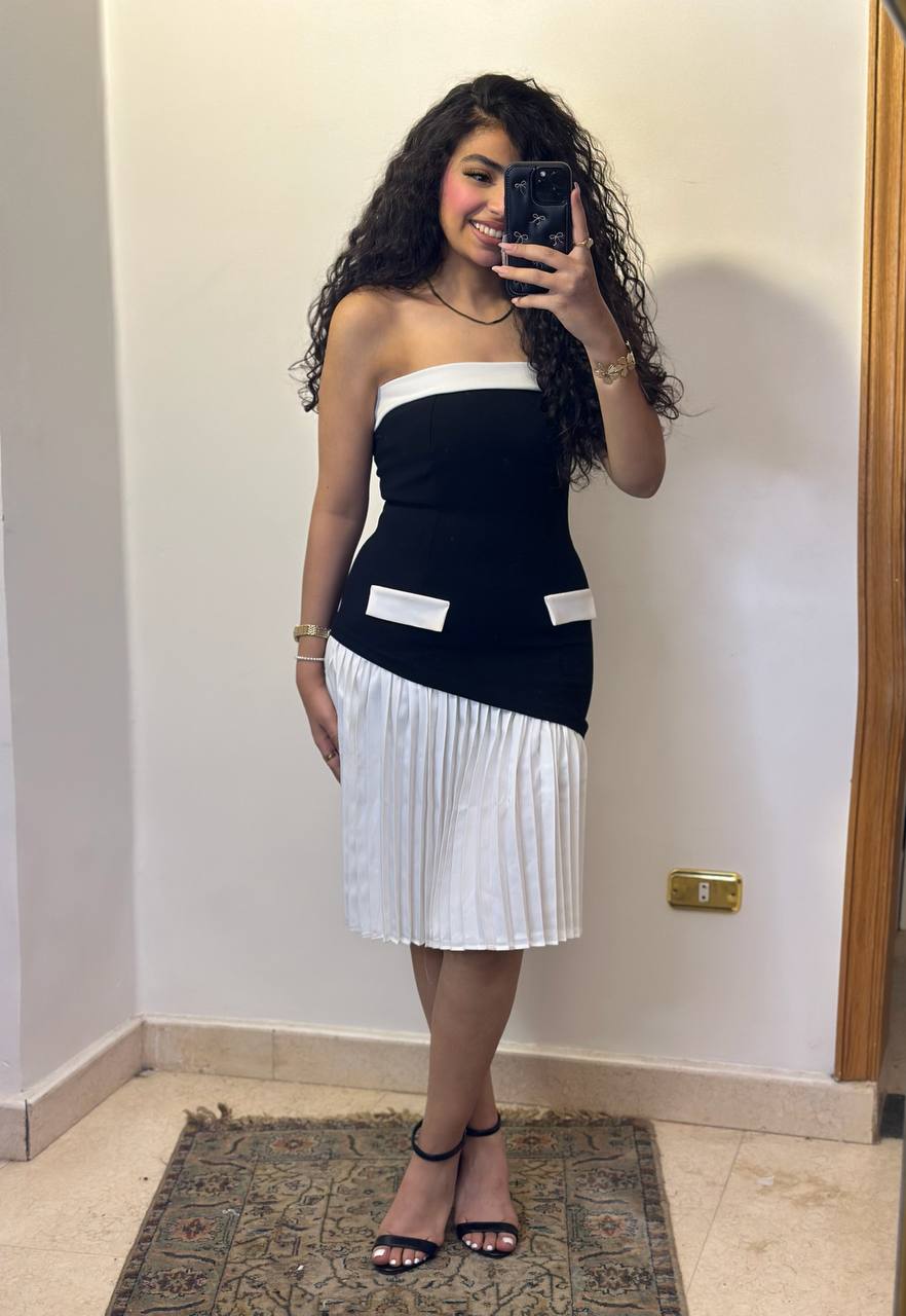 Chic Color-Block Pleated Midi Dress