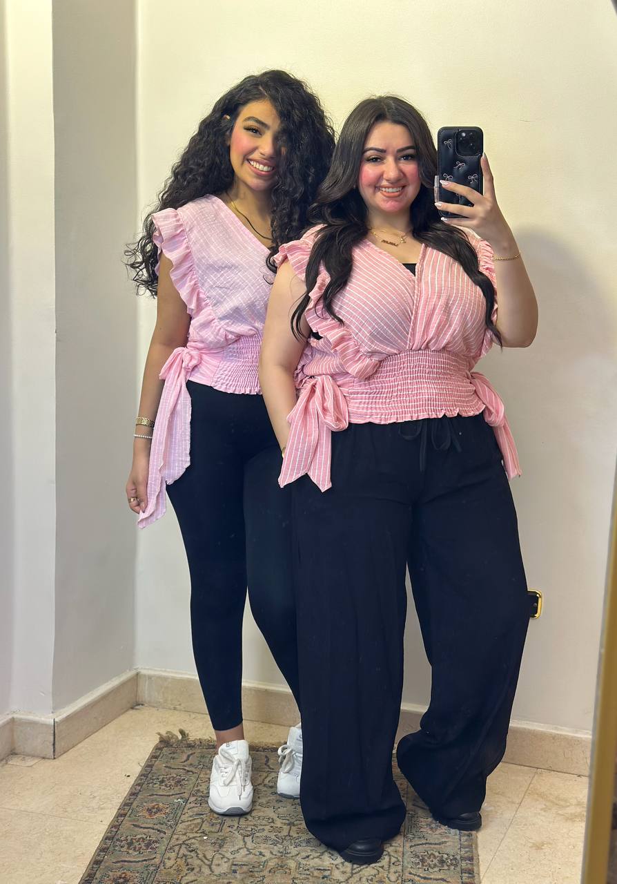 (Striped Ruffle Blouse with Smocked Waist)