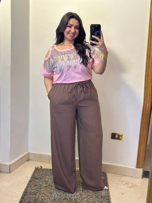 Cold-Shoulder T-Shirt with Glittery Feather Detail