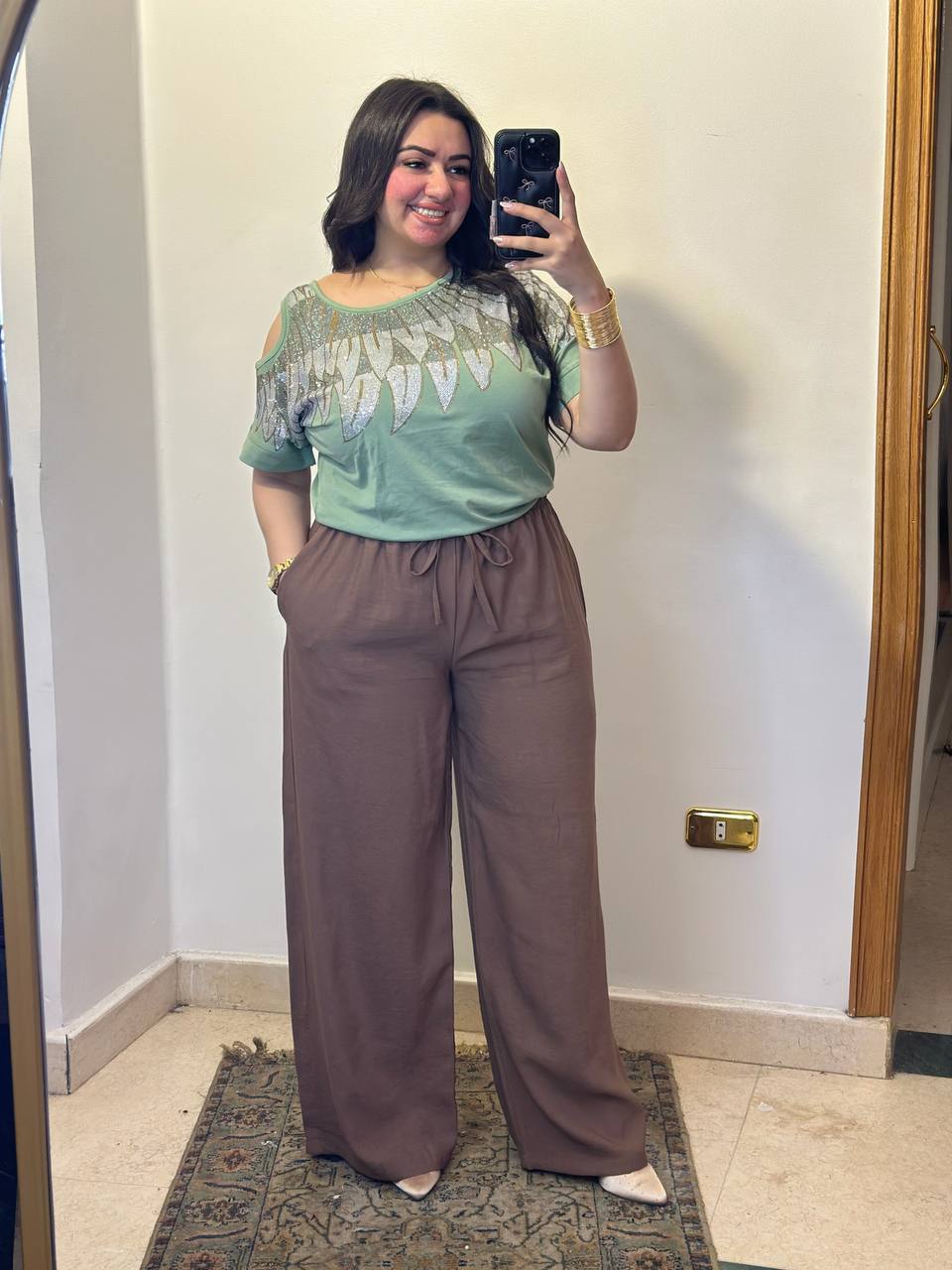 Cold-Shoulder T-Shirt with Glittery Feather Detail
