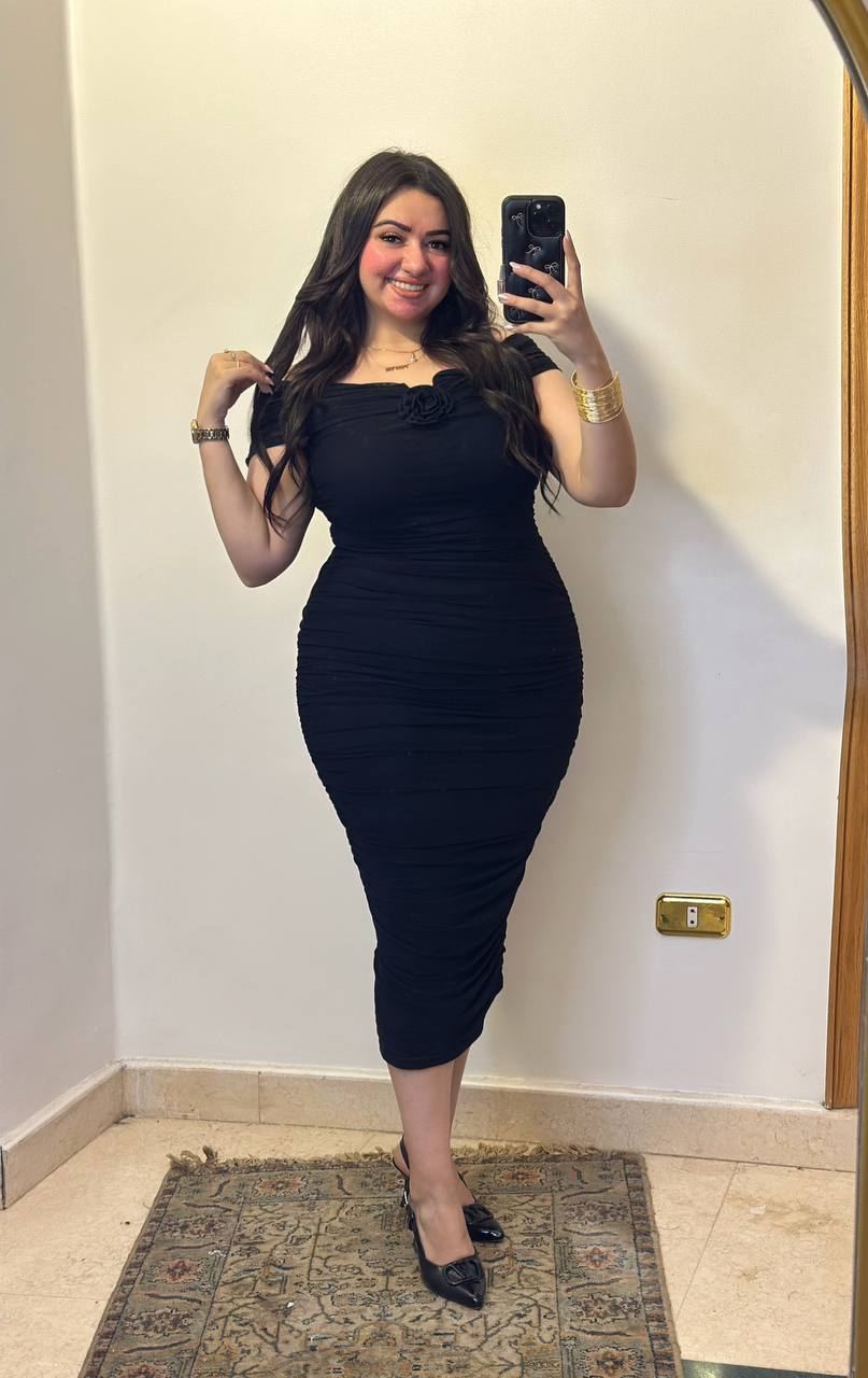 The Rose-Accented Off-Shoulder Midi Dress