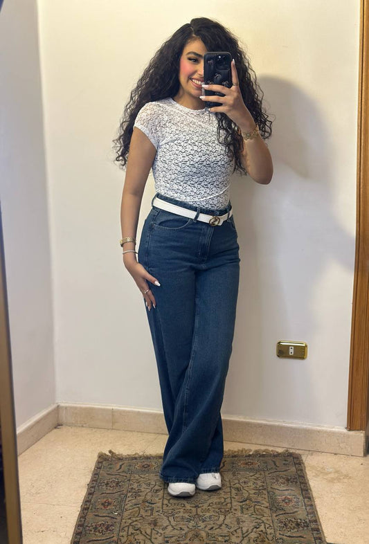 Scalloped Lace Top with Asymmetric Wave Trim