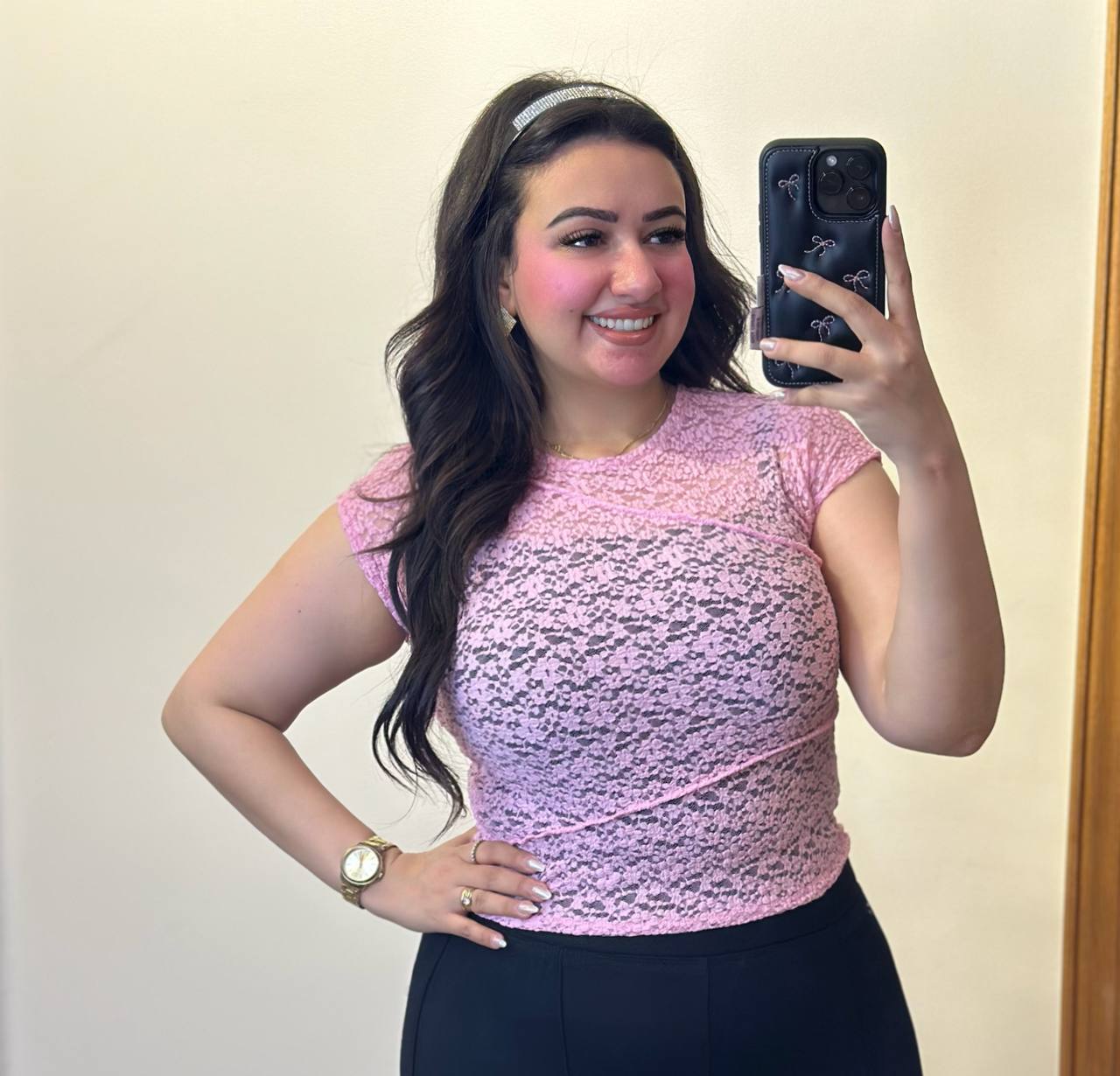 Scalloped Lace Top with Asymmetric Wave Trim